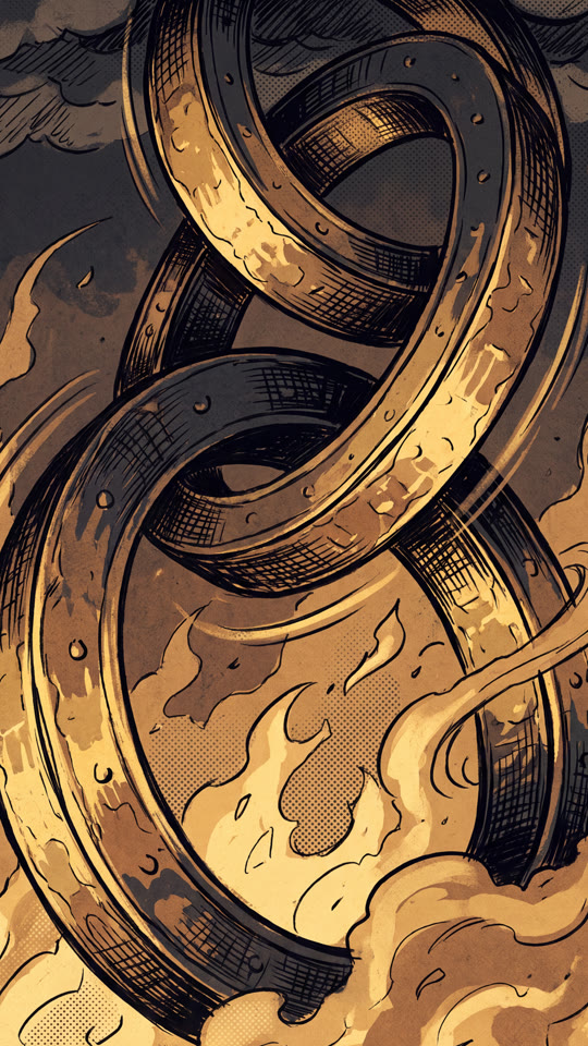 A wheel within a wheel the colour of beryl, holding formless light — a hand-drawn illustration of the vision described in Ezekiel chapter 1.